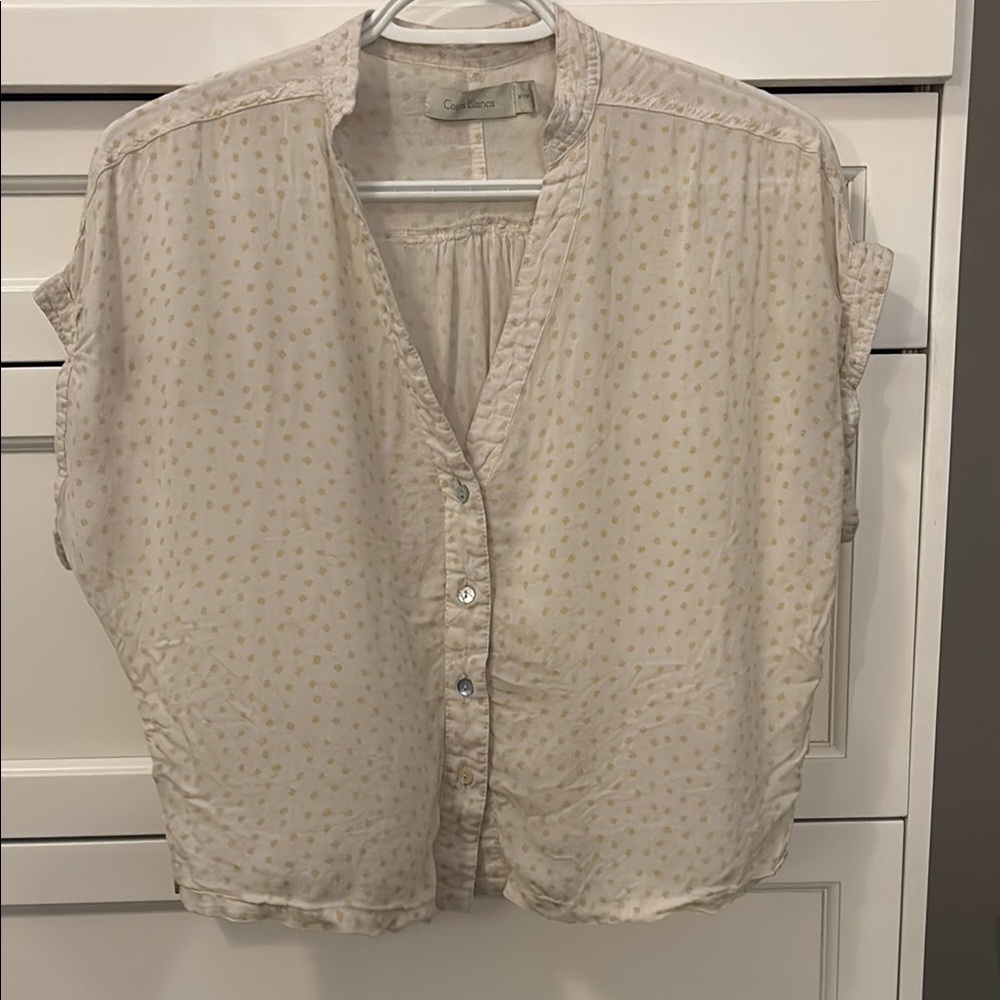 Costa Blanca Cream Cap Sleeve Button Down Blouse